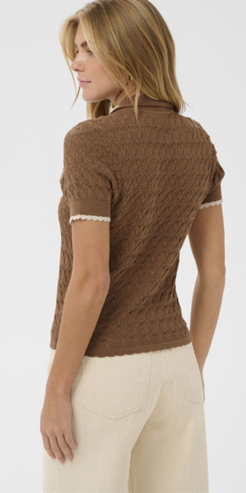 Saint Tropez Scallop Knit Polo Cardy, coconut brown