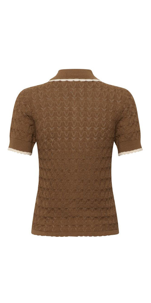 Saint Tropez Scallop Knit Polo Cardy, coconut brown