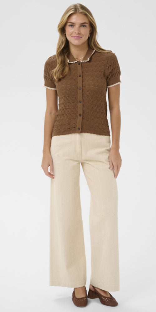 Saint Tropez Scallop Knit Polo Cardy, coconut brown