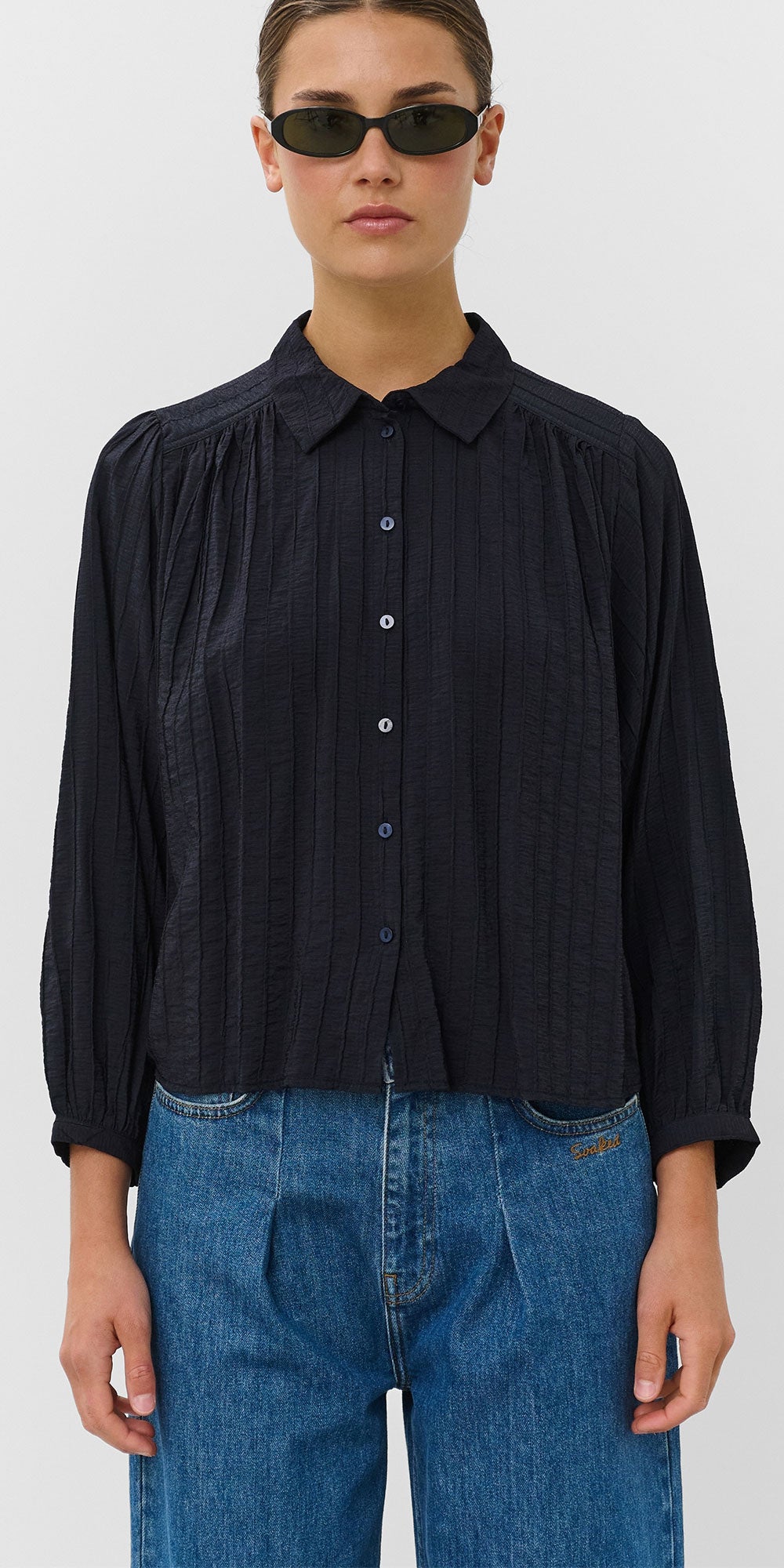 Soaked Bat Sleeve Blouse, navy