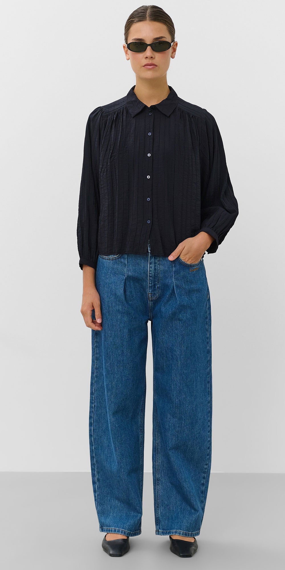 Soaked Bat Sleeve Blouse, navy