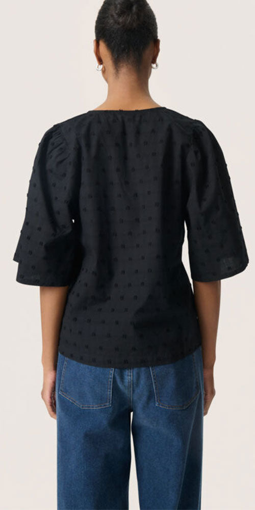 Soaked Cotton Swiss Dot Blouse, black