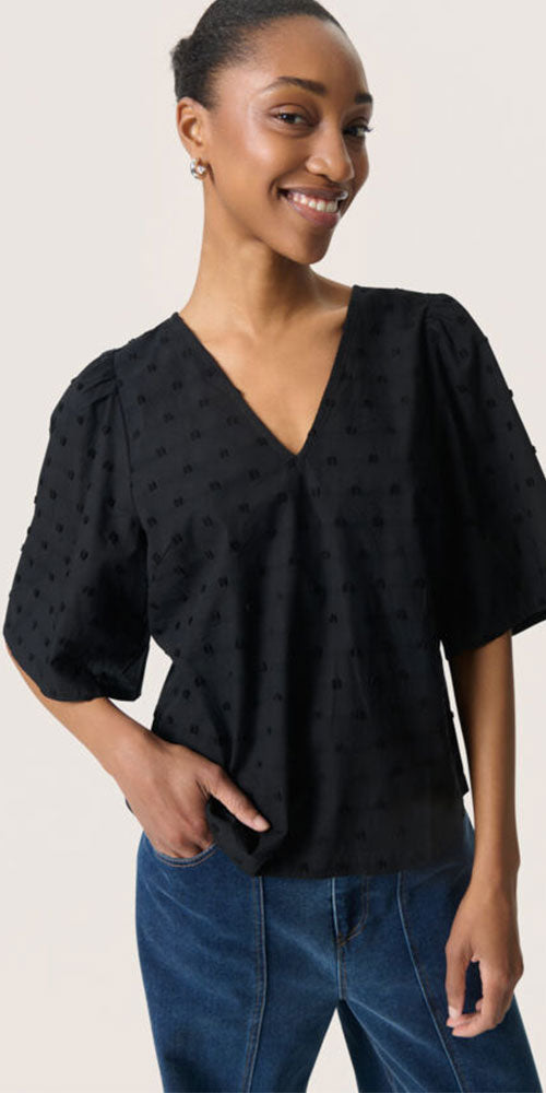 Soaked Cotton Swiss Dot Blouse, black