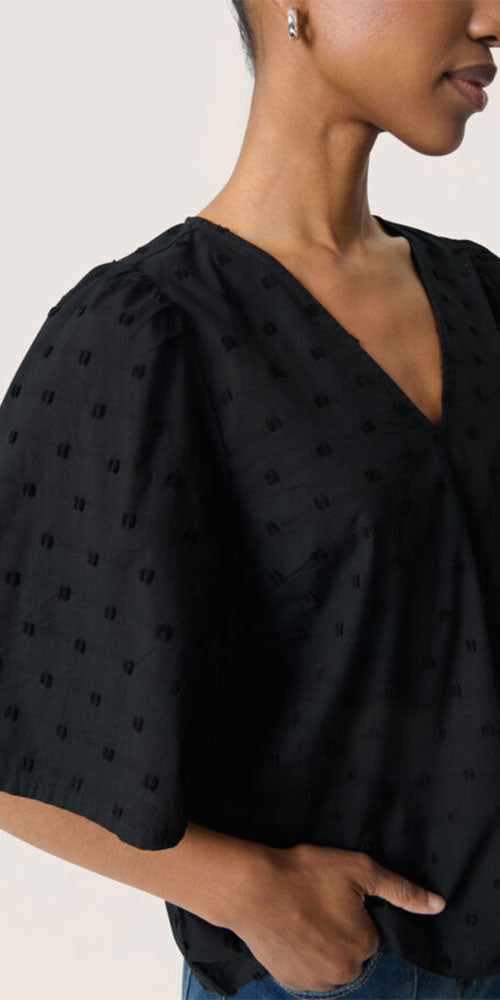 Soaked Cotton Swiss Dot Blouse, black