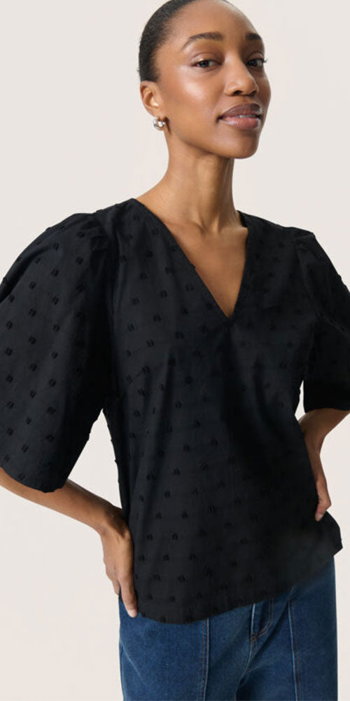 Soaked Cotton Swiss Dot Blouse, black