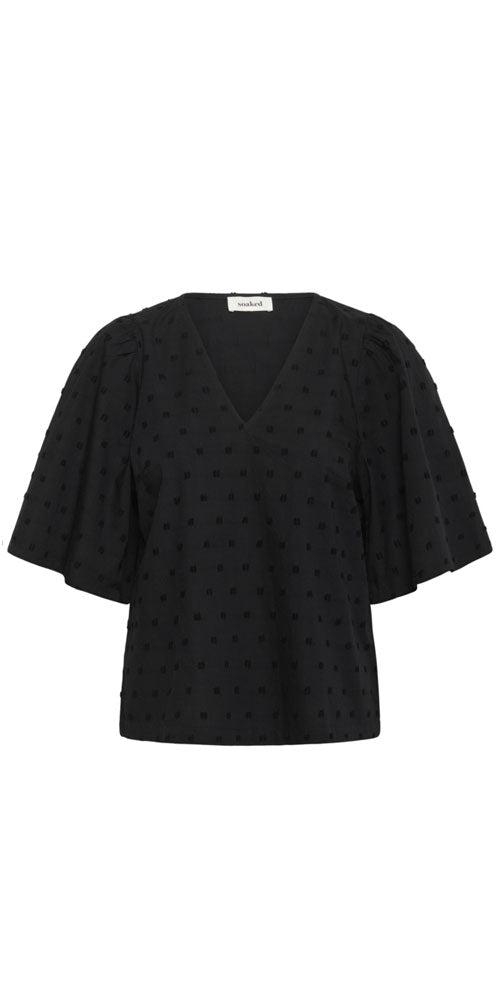 Soaked Cotton Swiss Dot Blouse, black