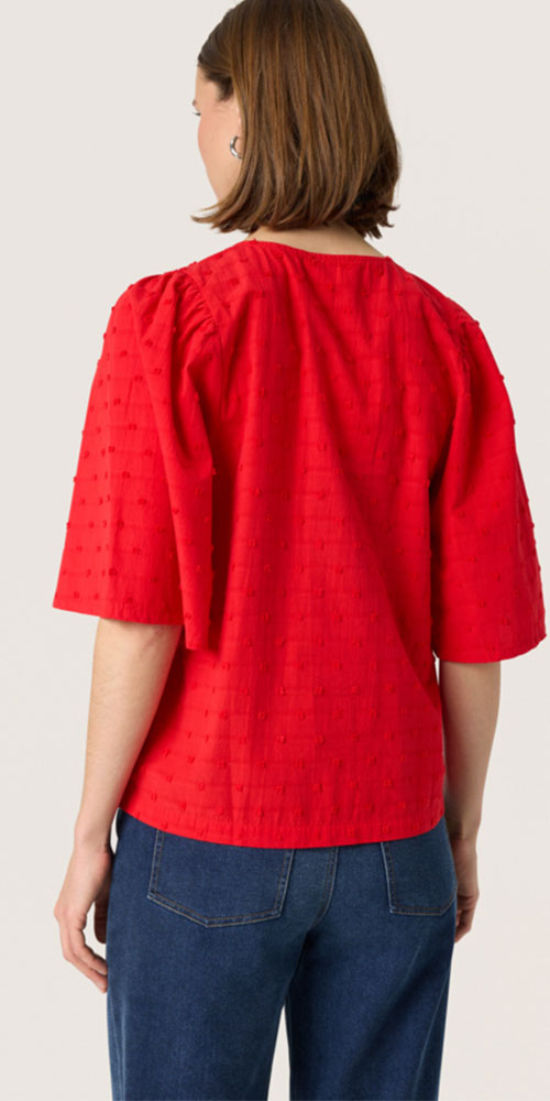 Soaked Cotton Swiss Dot Blouse, red