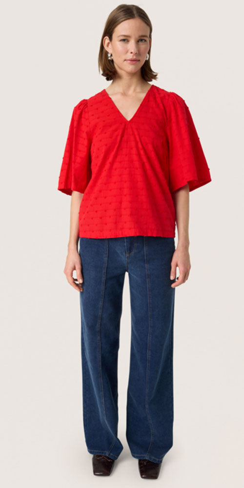 Soaked Cotton Swiss Dot Blouse, red