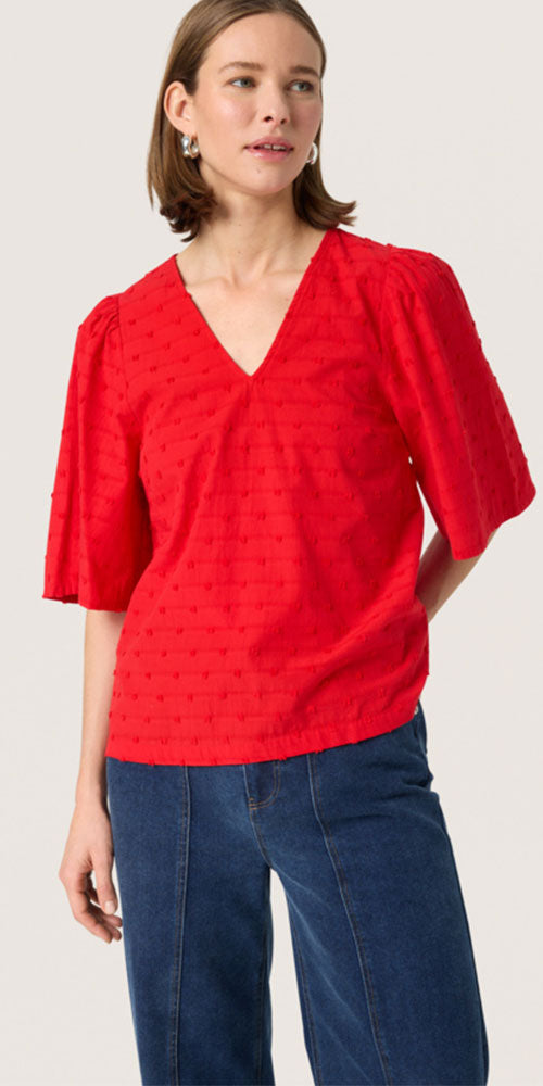 Soaked Cotton Swiss Dot Blouse, red