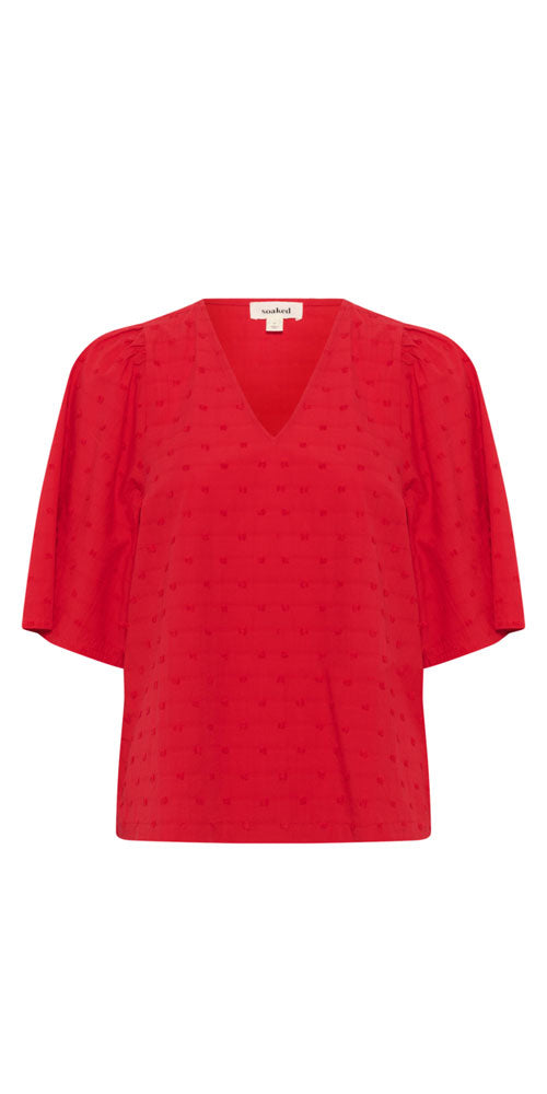 Soaked Cotton Swiss Dot Blouse, red