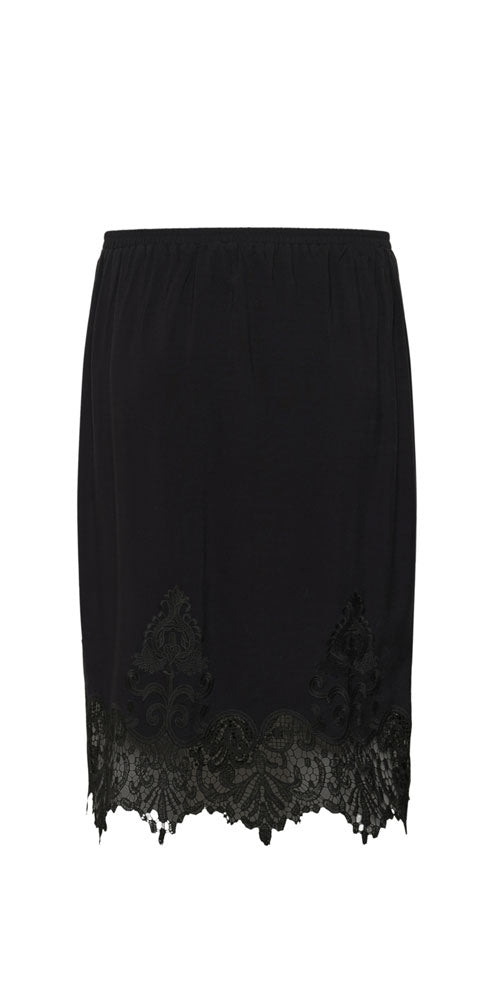 Soaked Lace Trimmed Midi Skirt, black