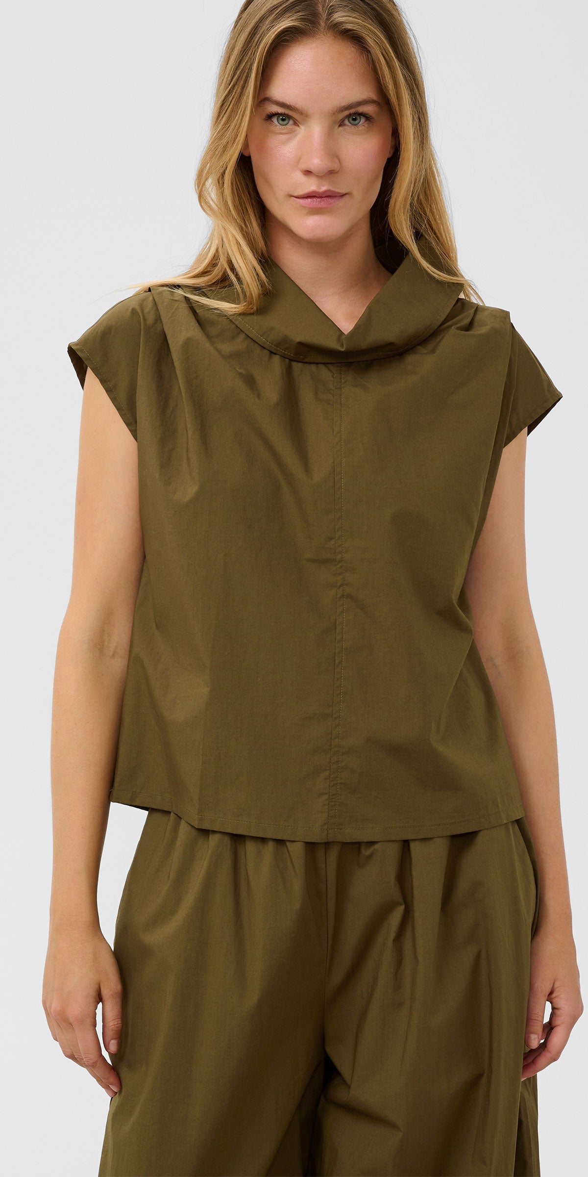 Soaked Cotton Shell Top, olive green