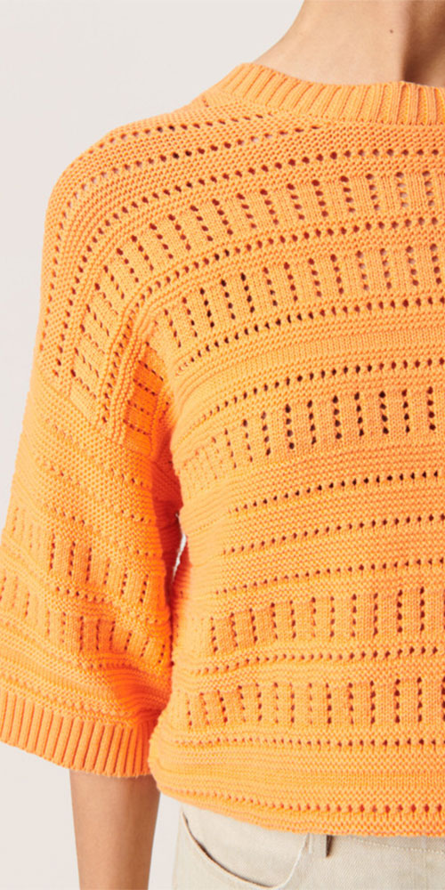 Soaked in Luxury Open Knit Pullover, tangerine