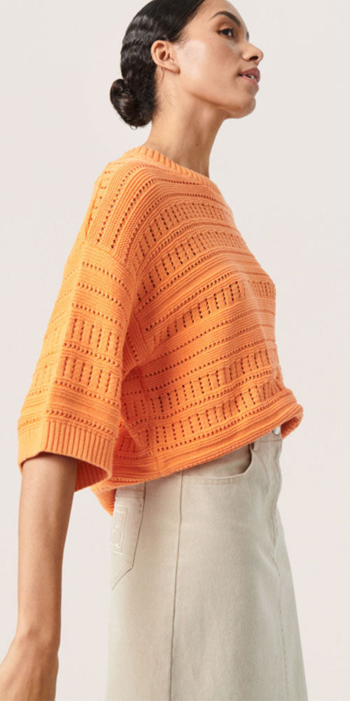 Soaked in Luxury Open Knit Pullover, tangerine