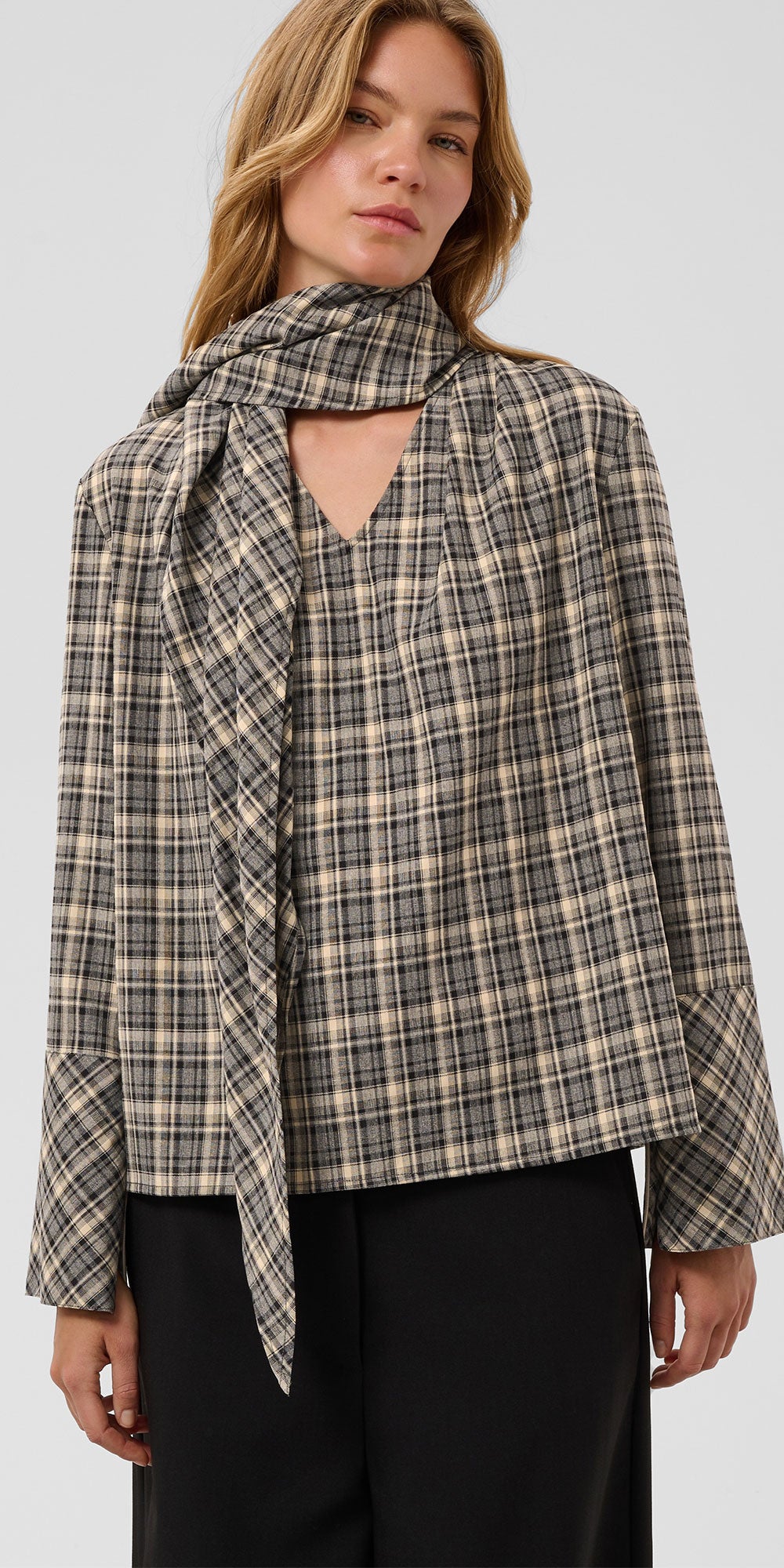 Soaked 2-in-1 Plaid Scarf Blouse