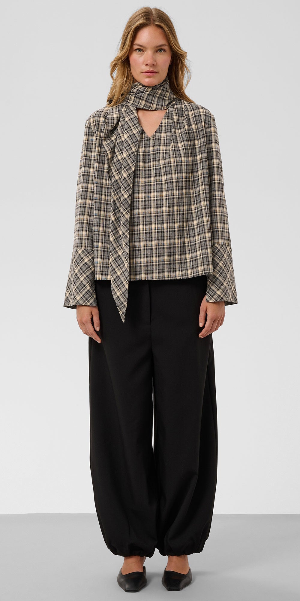 Soaked 2-in-1 Plaid Scarf Blouse