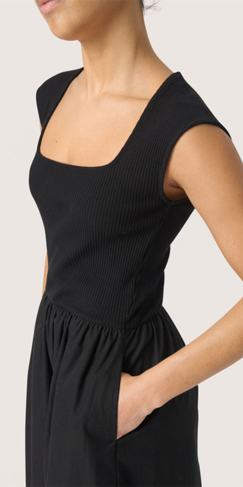 Soaked Rib Poplin Dress, black