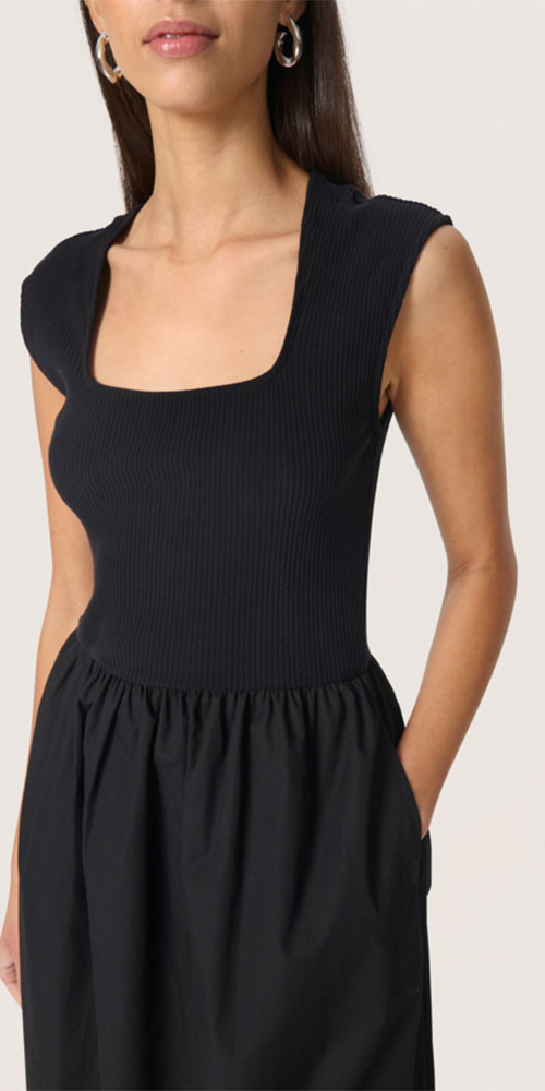 Soaked Rib Poplin Dress, black