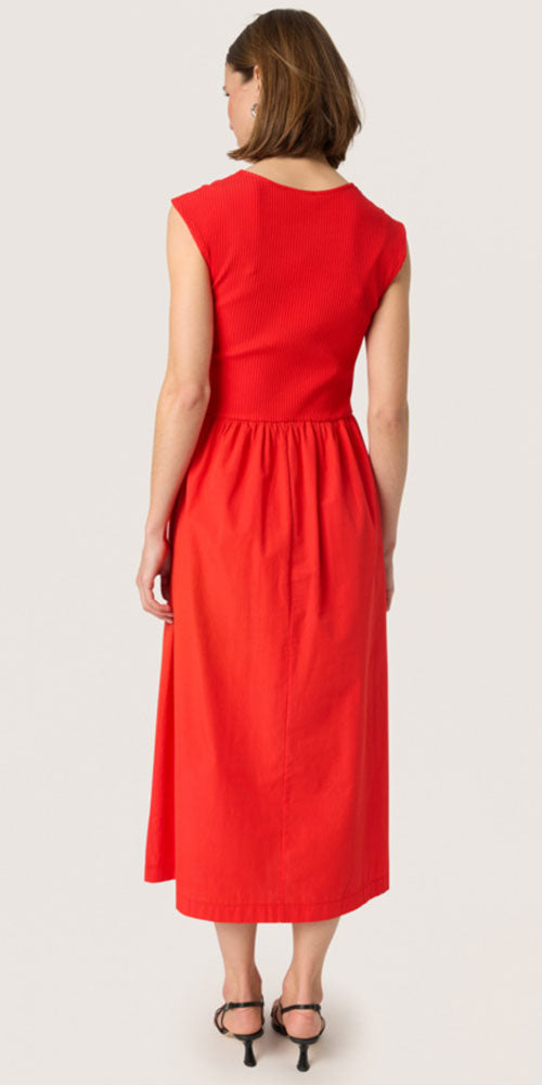 Soaked Rib Poplin Dress, red