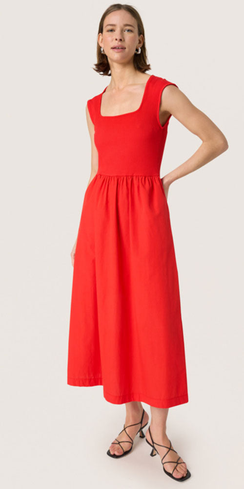 Soaked Rib Poplin Dress, red
