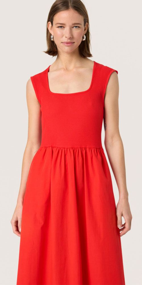 Soaked Rib Poplin Dress, red