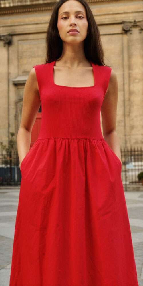 Soaked Rib Poplin Dress, red