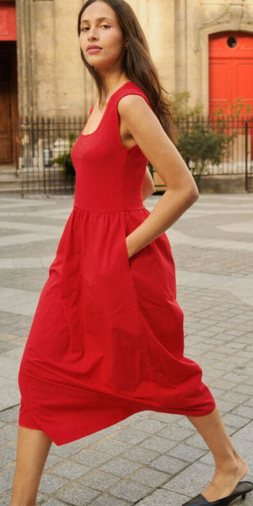 Soaked Rib Poplin Dress, red