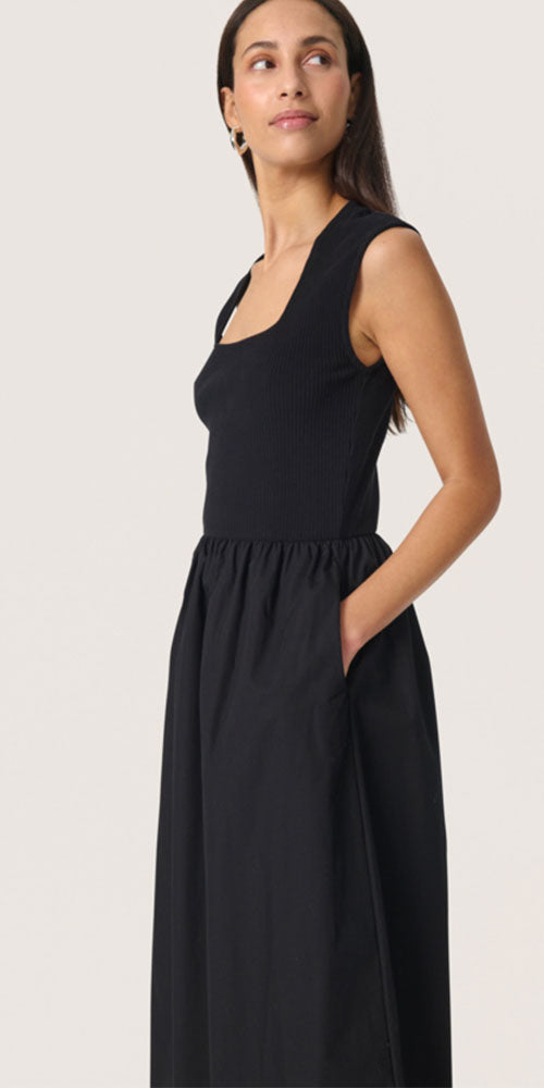 Soaked Rib Poplin Dress, black