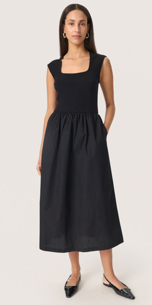 Soaked Rib Poplin Dress, black