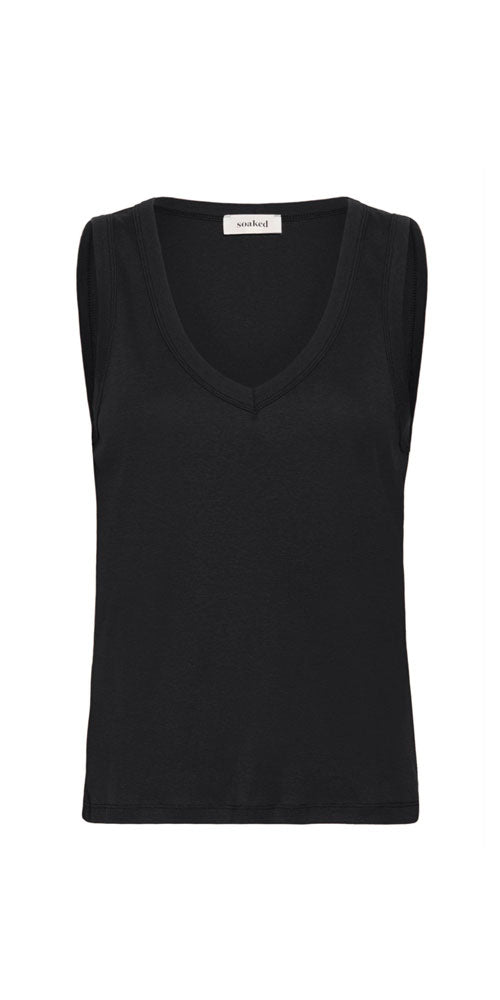 Soaked Fitted V-neck Tank, black