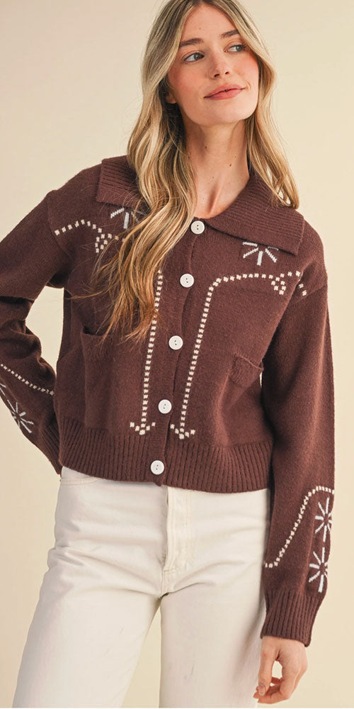 Western Style Cardy, brown/cream