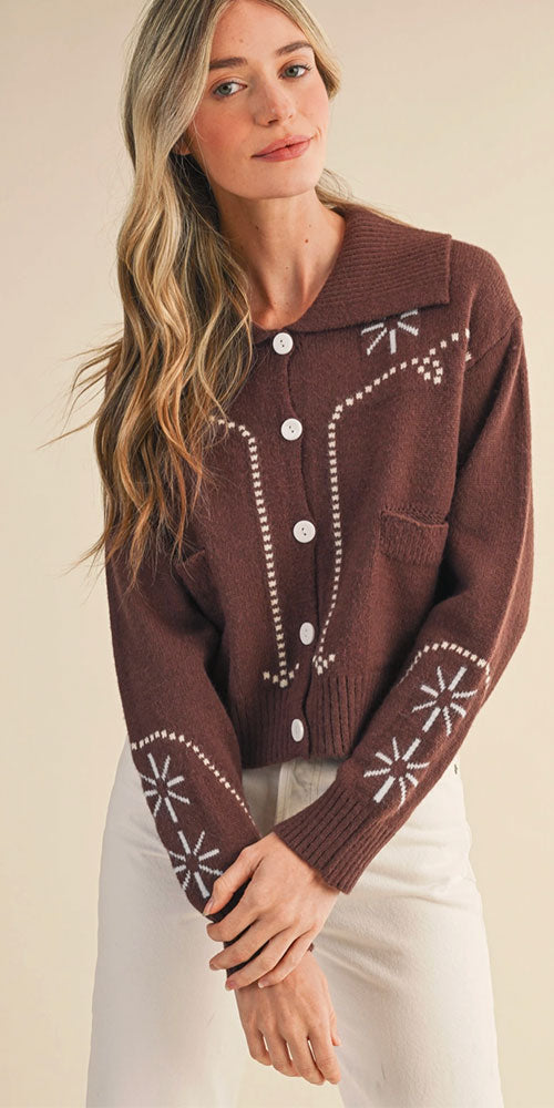 Western Style Cardy, brown/cream