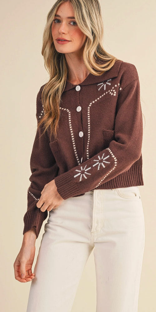 Western Style Cardy, brown/cream