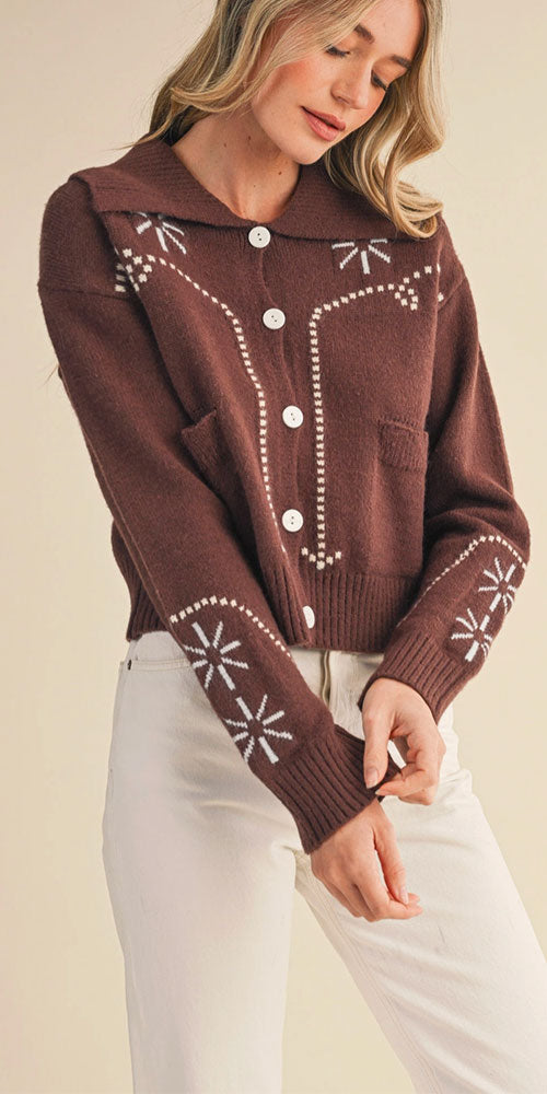 Western Style Cardy, brown/cream