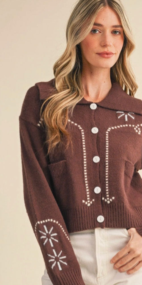Western Style Cardy, brown/cream