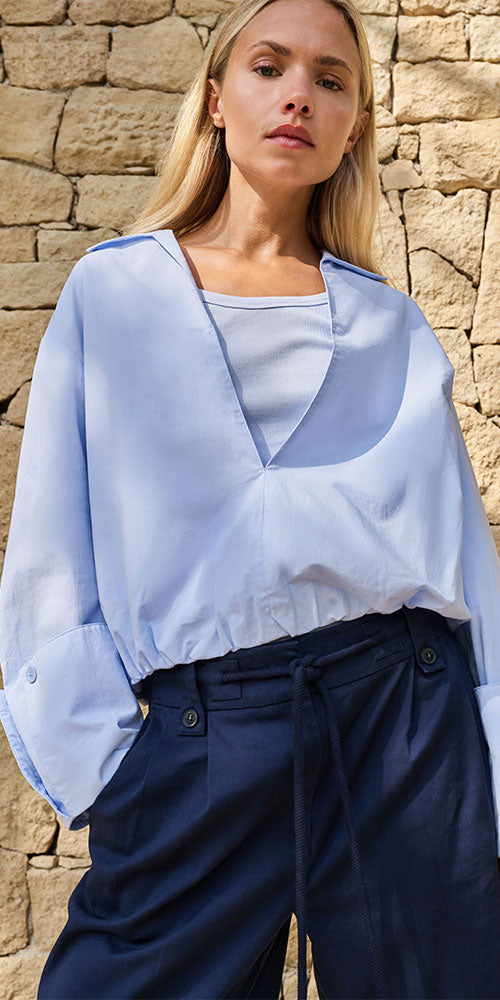 Yaya Balloon Hem Shirt, blue