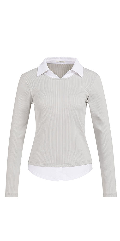 Yaya Layered Top, grey/white