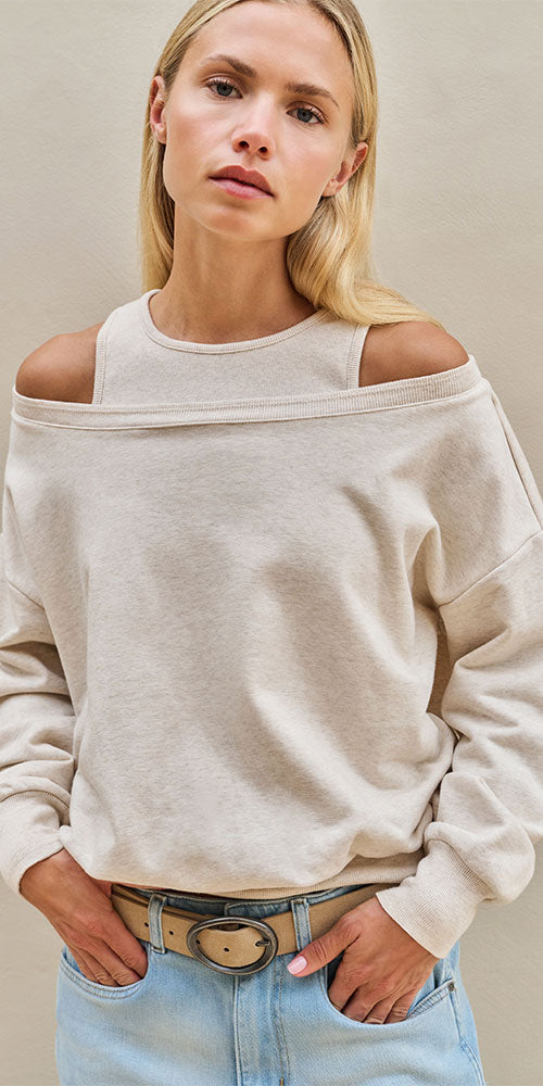 Yaya Layered Sweatshirt, oatmeal