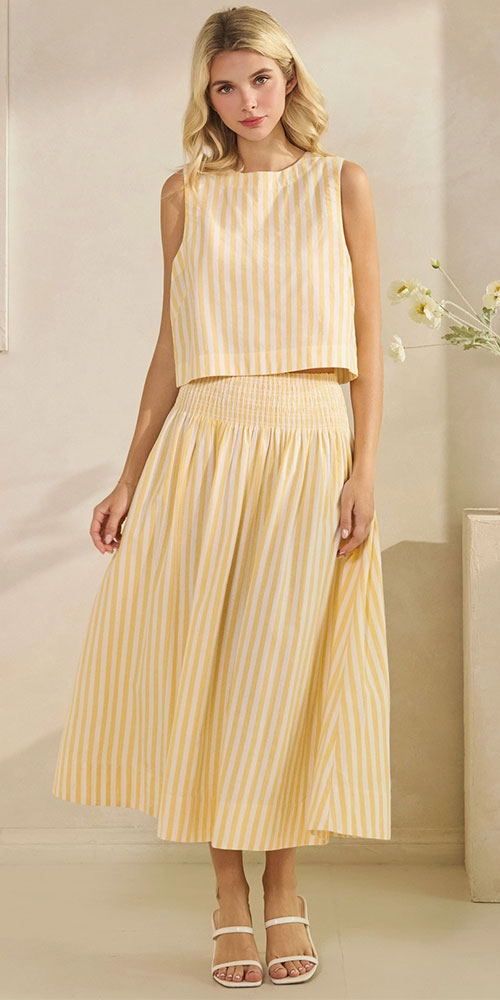 Striped Smocked Skirt, lemon yellow
