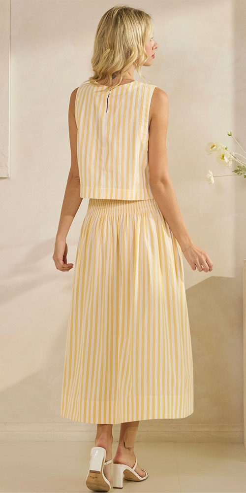 Striped Smocked Skirt, lemon yellow