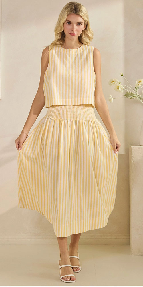 Striped Smocked Skirt, lemon yellow