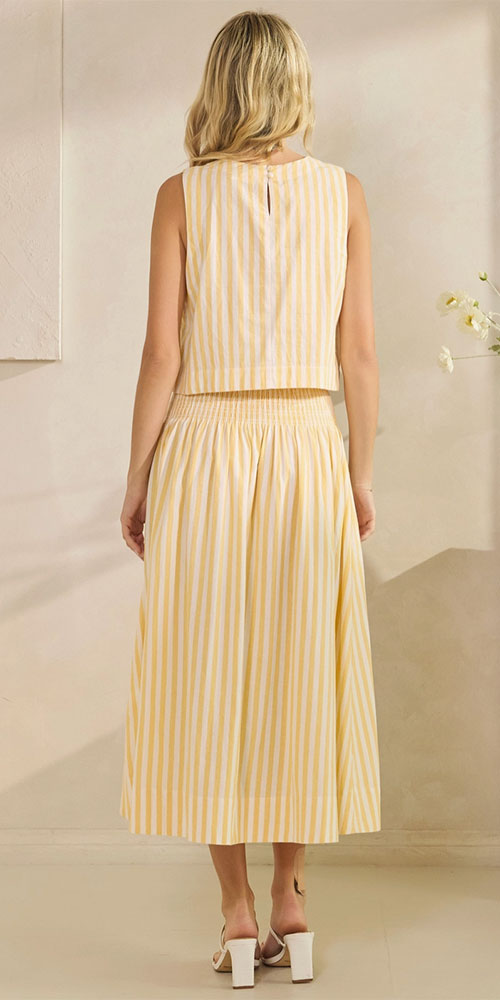 Striped Smocked Skirt, lemon yellow
