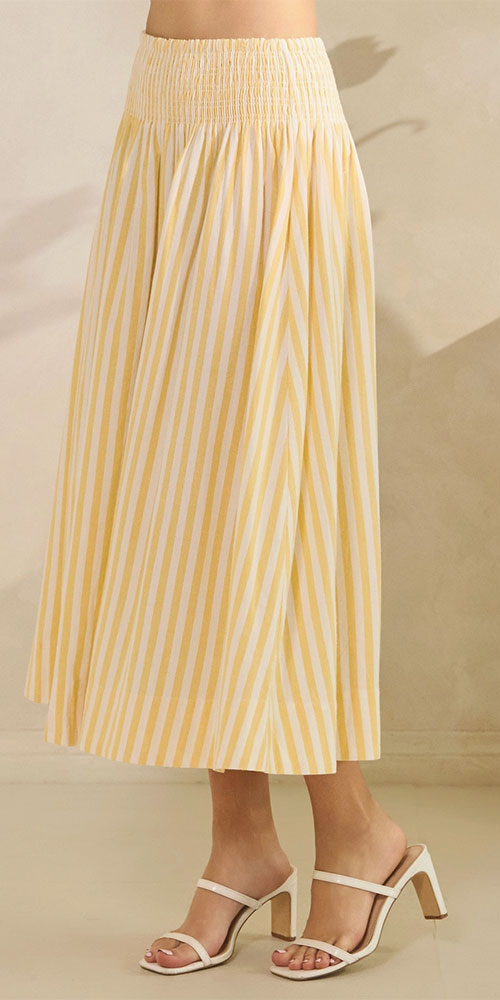 Striped Smocked Skirt, lemon yellow