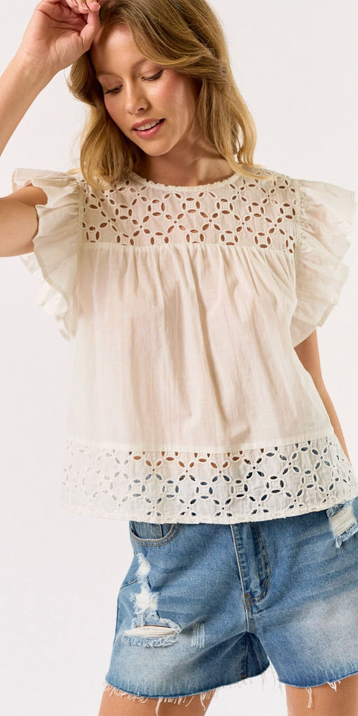Eyelet Flutter Sleeve Top