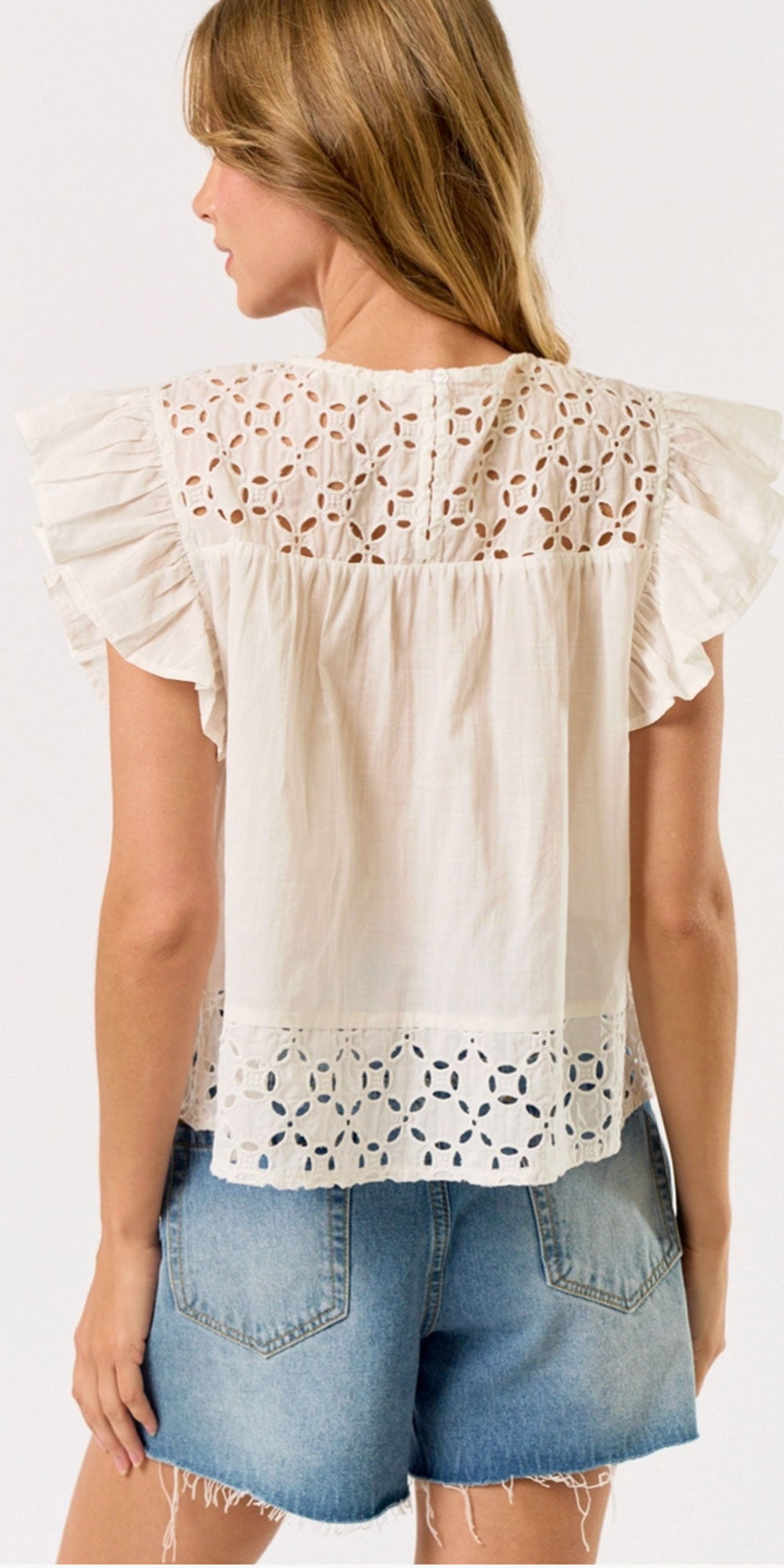 Eyelet Flutter Sleeve Top