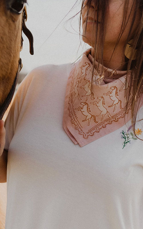 Solstice Bandana, pink horses