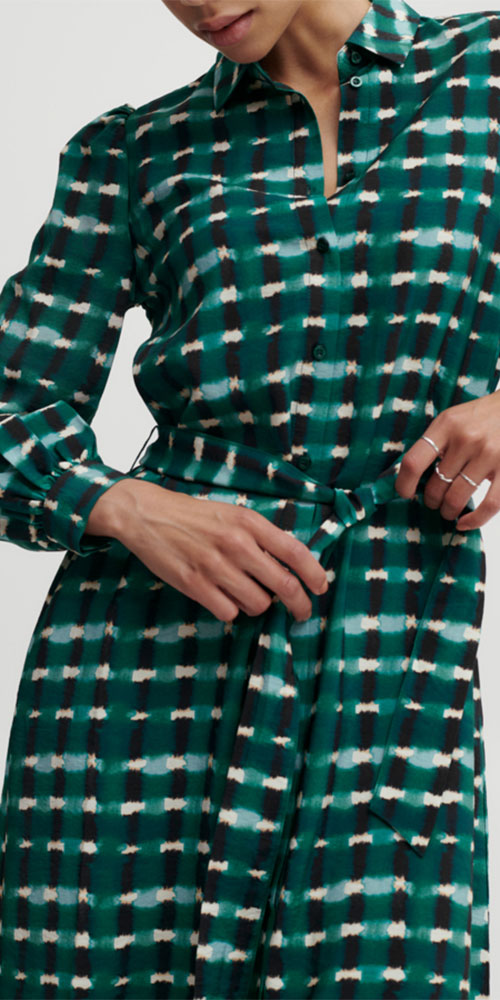 B.Young Ikat Check Shirt Dress