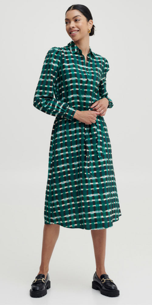 B.Young Ikat Check Shirt Dress