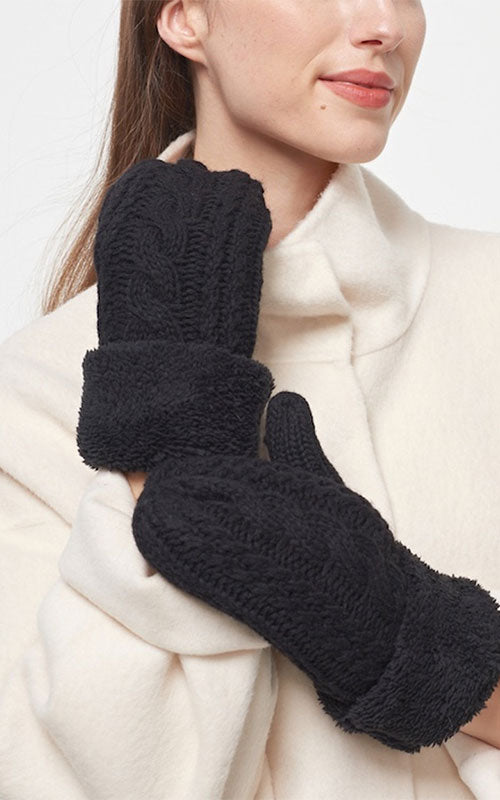 Chunky Cableknit Mitts, black