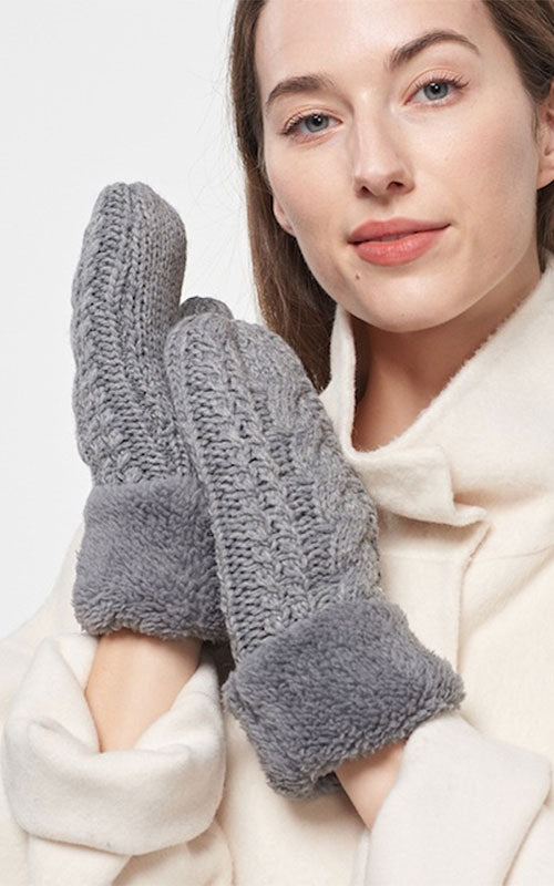 Chunky Cableknit Mitts, grey